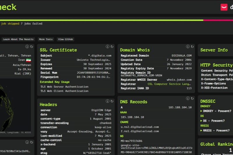 🔍 در کمتر از ۲۰ ثانیه، وب‌سایت رو مثل یک هکر بررسی کن!